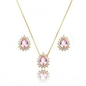 18K Gold Plated Pink Crystal Drop Set